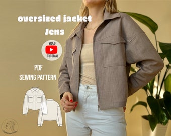 Patrón de costura de chaqueta de gran tamaño Jens PDF con video tutorial / Schnittmuster chaqueta de gran tamaño /