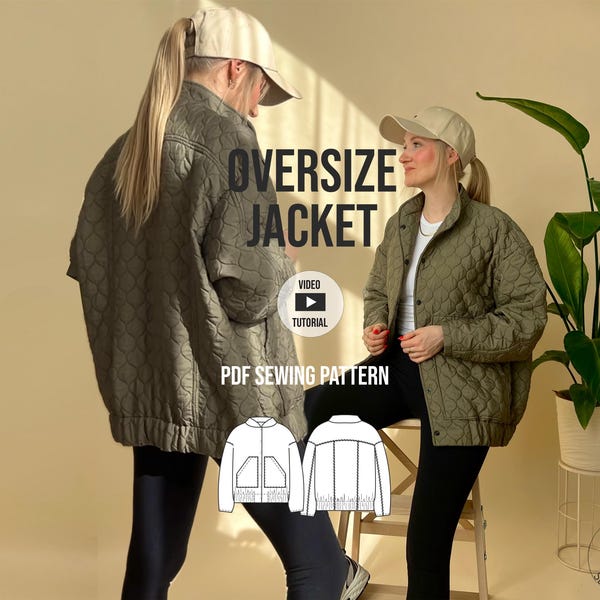 Oversized Bomber Jacket PDF Sewing Pattern with Video Tutorial