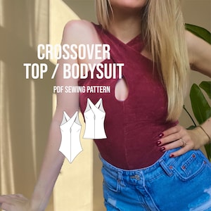 Cross Over Bodysuit Sewing Pattern: Top, A4, US Letter, A0 (PDF)