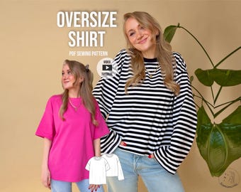 Easy oversize T-Shirt/longsleeve PDF sewing pattern: beginner friendly with video tutorial / Freddy