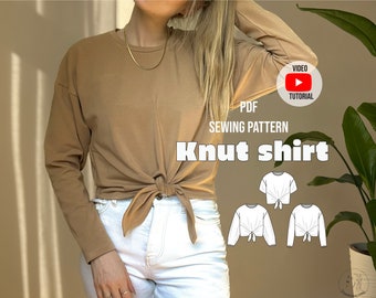 Schnittmuster Oversize Shirt mit Bindeband vorne Knut / PDF Schnittmuster mit Knoten vorn