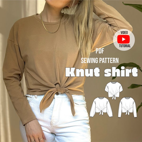 Schnittmuster Oversize Shirt mit Bindeband vorne Knut / PDF Schnittmuster mit Knoten vorn