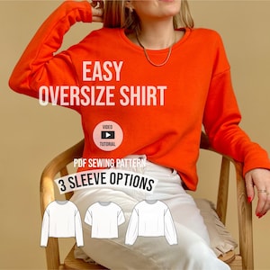 Modello di cucito per camicia oversize basic: 3 opzioni di maniche (modello PDF)