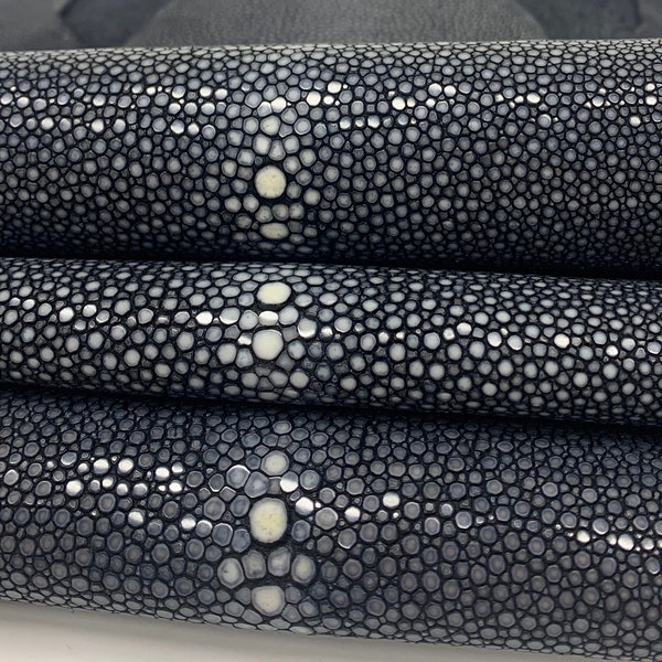 Rochenleder Naturleder, schwarz polierte Oberfläche, für Armbänder Halsreifen Brieftaschen Geldbörsen Fischhaut 26 cm