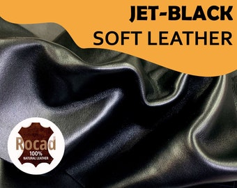 Leather Black Thin soft 0.8-1 mm 2oz  | Calf | versatile elastic | hides sheets | for bags, shoes, clothing, bookbinding | leathercraft
