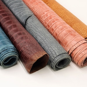 Crocodile leather Reptile embossed | Gray Pink Navy blue Brown | 0.8-1.0 mm | 2-3 OZ  | sheets pieces | Full Hides Available