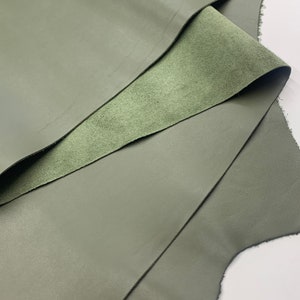 Pelle nappa verde kaki pieno fiore laterale / 1,4 mm 3-4 oz / leggera / vera pelle naturale / superficie piana / fogli pannelli pretagliati lavorazione della pelle