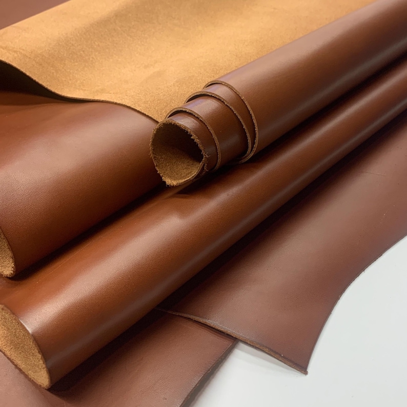 Brown Leather Chestnut Real Veg Tan | 1.6 mm 4OZ | crazy horse | thick | For bags, boots, upholstery, italian image 1