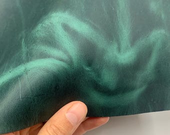 Green leather pull up real 1.5mm 4oz crazy horse waxy oily finishing distressed forest for bags shoes leathercraft