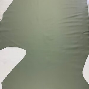 May include: A large piece of green leather. The leather is smooth and has a slight sheen.