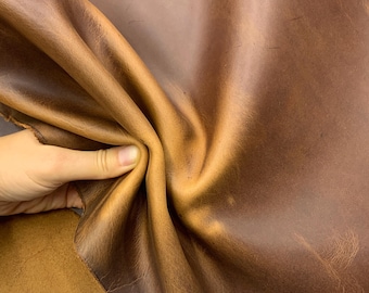 Brown leather light pull up real 1.6mm 4oz thick crazy horse waxy oily finishing distressed for bags shoes leathercraft