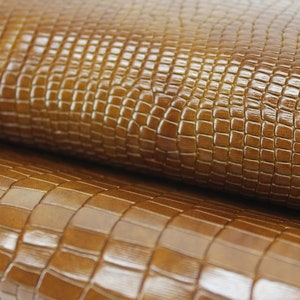 Bruin leer glanzend krokodil reptiel reliëf natuurlijk | 0,8-1,0 mm | 2 oz | huiden met koereliëf voor portemonnees tassen schoenen
