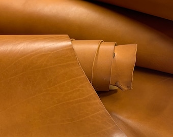 Leather Vegetable tanned full grain 100% genuine cowhide thick | 2.5-2.8 mm| 7OZ| Tan Cognac | oil tanned
