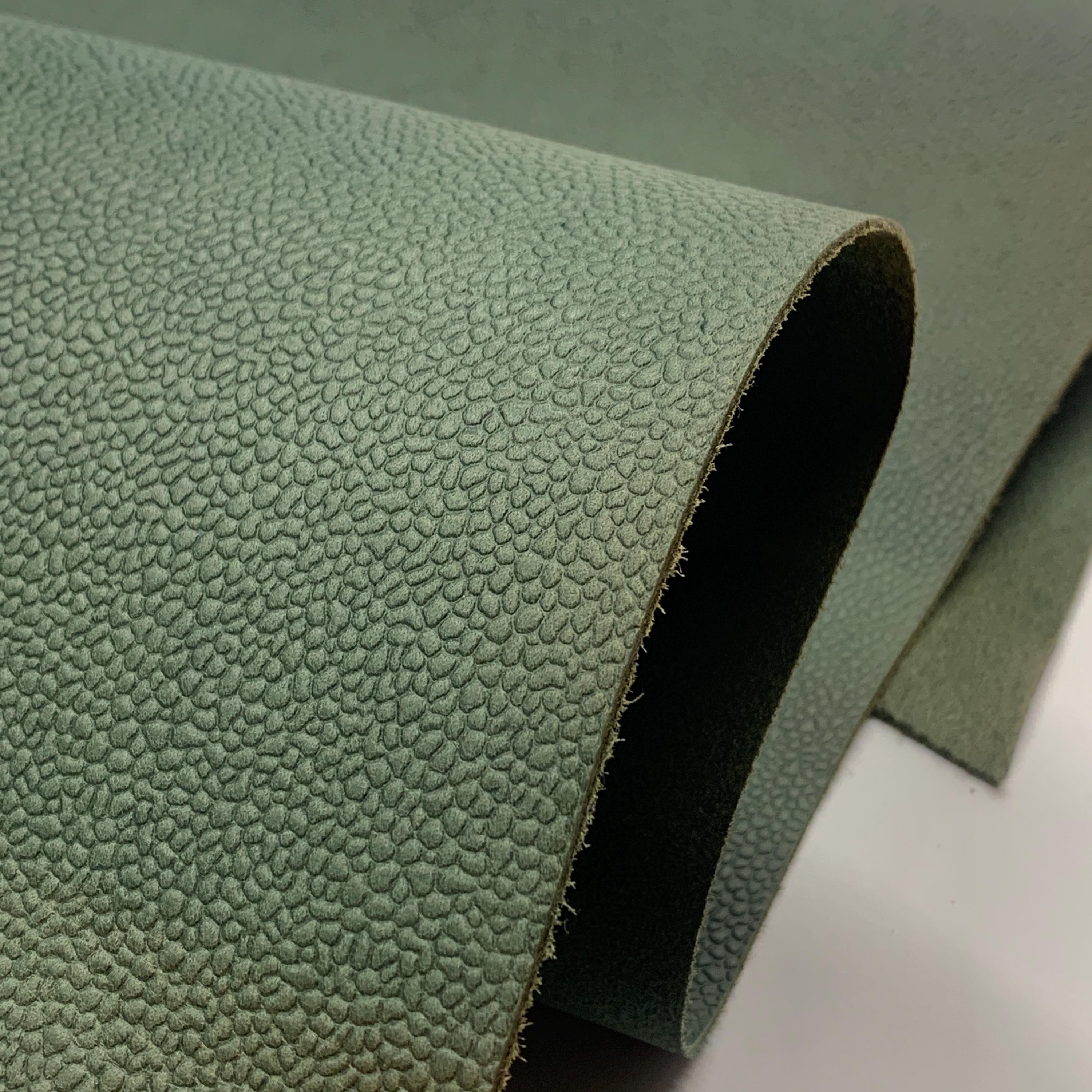 Green leather khaki matt Pebbled natural hide skin real cow skin floater | for bags, shoes, crafts