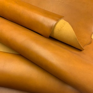 Vegetable tanned full grain 100% genuine cowhide leather thick 2.5-2.8 mm 7OZ Tan Cognac oil tanned zdjęcie 4