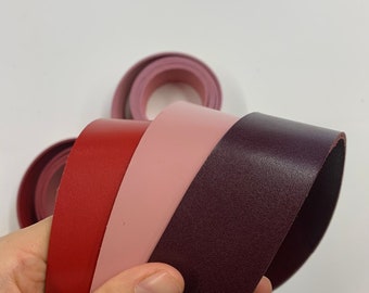 Burgundy Red Pink leather straps | 150 cm, 59 inch long | 2.8-3 mm, 7-8 oz thick | for belts, leathercraft