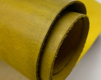Yellow leather pull up real 2 mm 5 oz crazy horse waxy oily finishing distressed dark dirty for bags shoes leathercraft