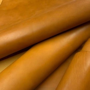 Vegetable tanned full grain 100% genuine cowhide leather thick 2.5-2.8 mm 7OZ Tan Cognac oil tanned zdjęcie 8