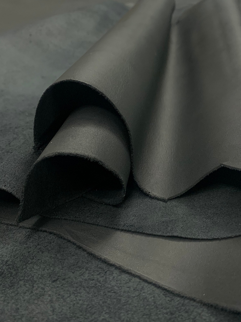 Cuir de veau noir mat 1 mm mi-rigide feuilles de cuir pour sacs, chaussures, portefeuilles, reliure image 4