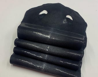 Rochenleder Haut Fischhaut Naturleder, schwarz polierte Oberfläche, für Armbänder Halsketten Brieftaschen Geldbörsen Uhr Armband luxuriös