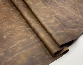 Brown leather pull up crazy horse real 1-1.2 mm 3oz waxy oily soft distressed for bags shoes leathercraft