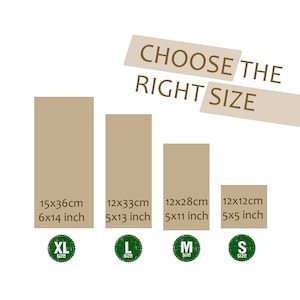 May include: A size chart for a product with four different sizes: XL, L, M, and S. The chart shows the measurements in both inches and centimeters. The chart is labeled "Choose the Right Size".