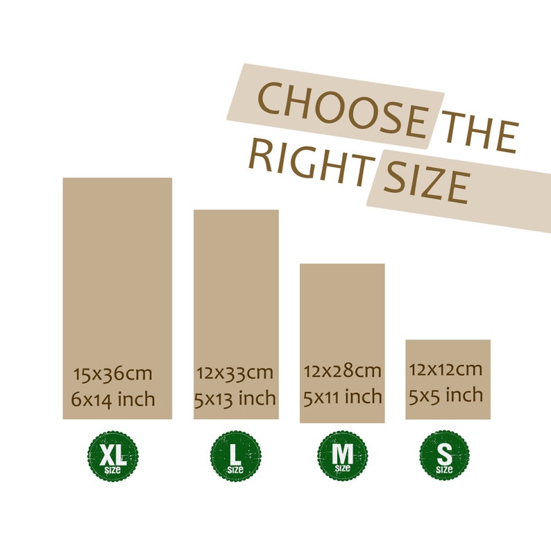 May include: A size chart for a product with four different sizes: XL, L, M, and S. The chart shows the measurements in both inches and centimeters. The chart is labeled "Choose the Right Size".
