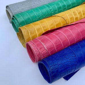 Crocodile leather Reptile embossed | gray green red yellow blue | 0.8-1.0 mm | 2-3 OZ  | sheets pieces | Full Hides Available