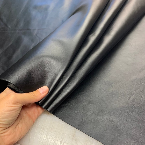 Black leather Thin soft 0.8-1 mm 2oz  | Calf | soft versatile elastic | hides sheets | for bags, shoes, clothing, bookbinding | leathercraft