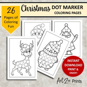 Cute Christmas Dot Marker Coloring Printable Pages for Toddlers Preschoolers and Kindergarten Kids