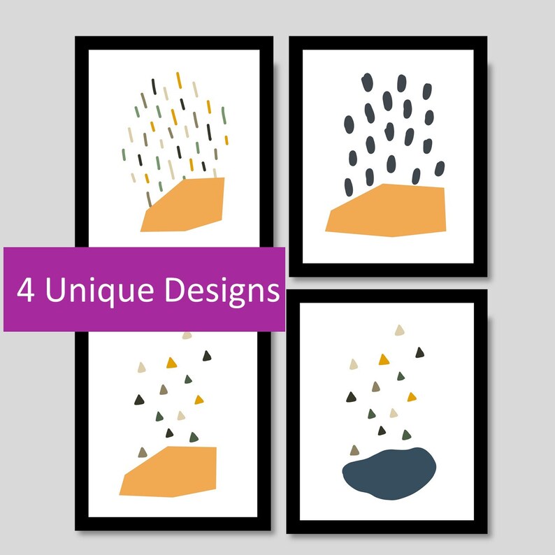 Abstract Printable Wall Art Set of 4 Wall Prints Boho Etsy