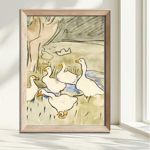 Vintage Ducks Art Print, Retro Wall Art, Printable Canvas Art, Farmhouse Wall Decor, Living Room Art Print, New Home Housewarming Gift