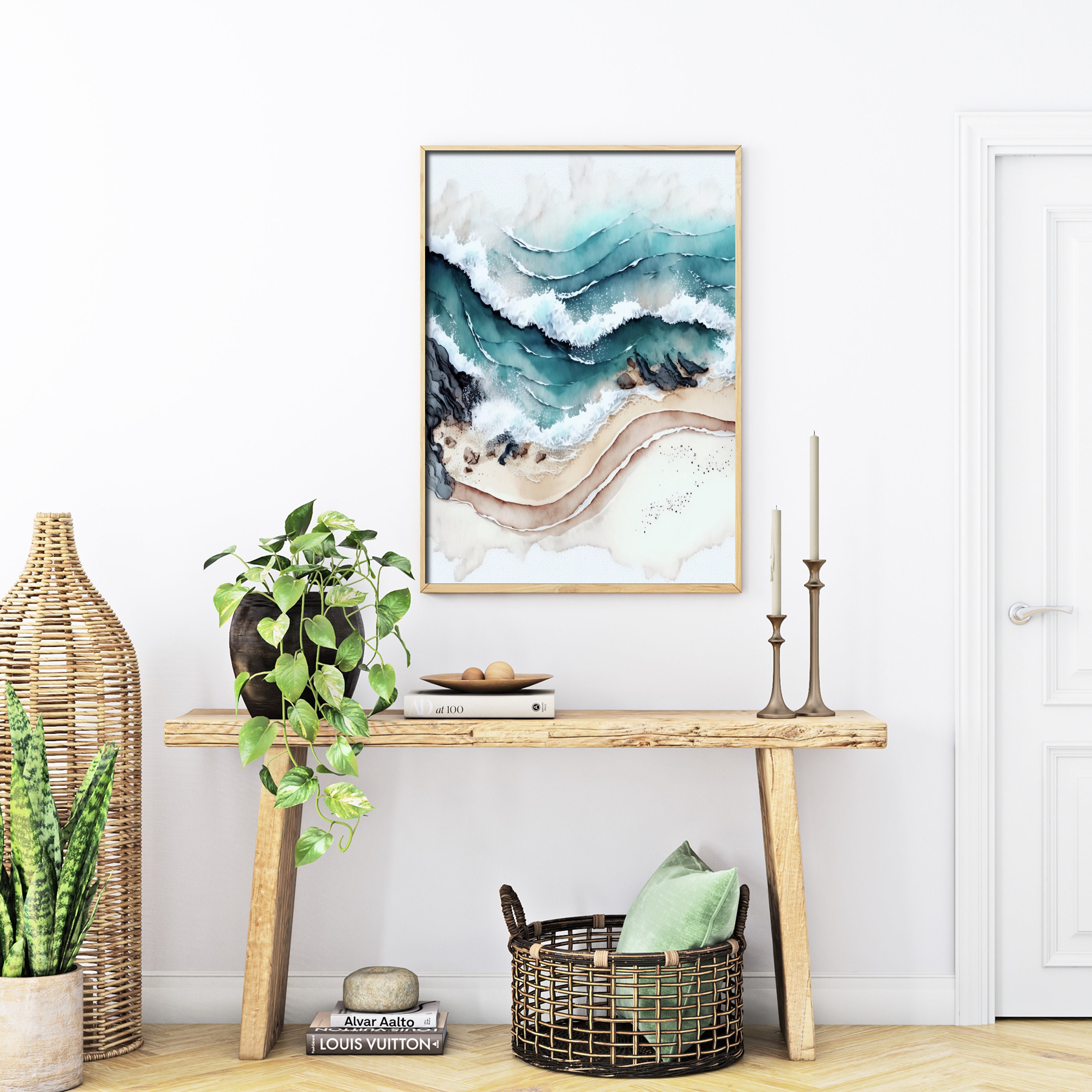 Contemporary Beach Wall Art Printable, Ocean Waves Print, Coastal Wall ...