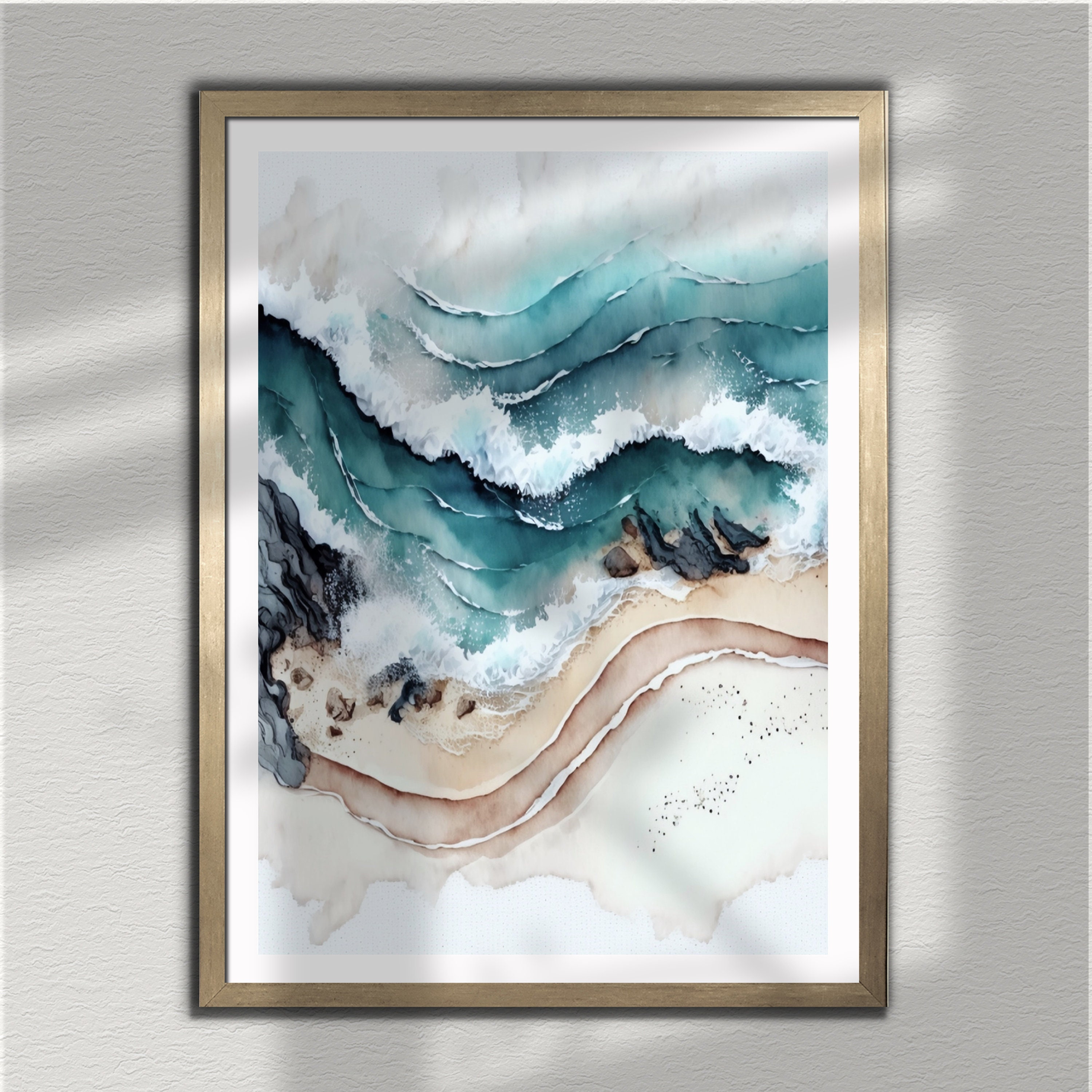 Contemporary Beach Wall Art Printable, Ocean Waves Print, Coastal Wall ...
