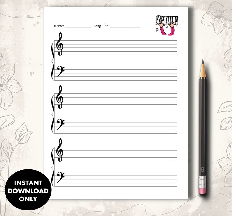 Kids Blank Sheet Music Printable Piano Staff Paper Kids - Etsy