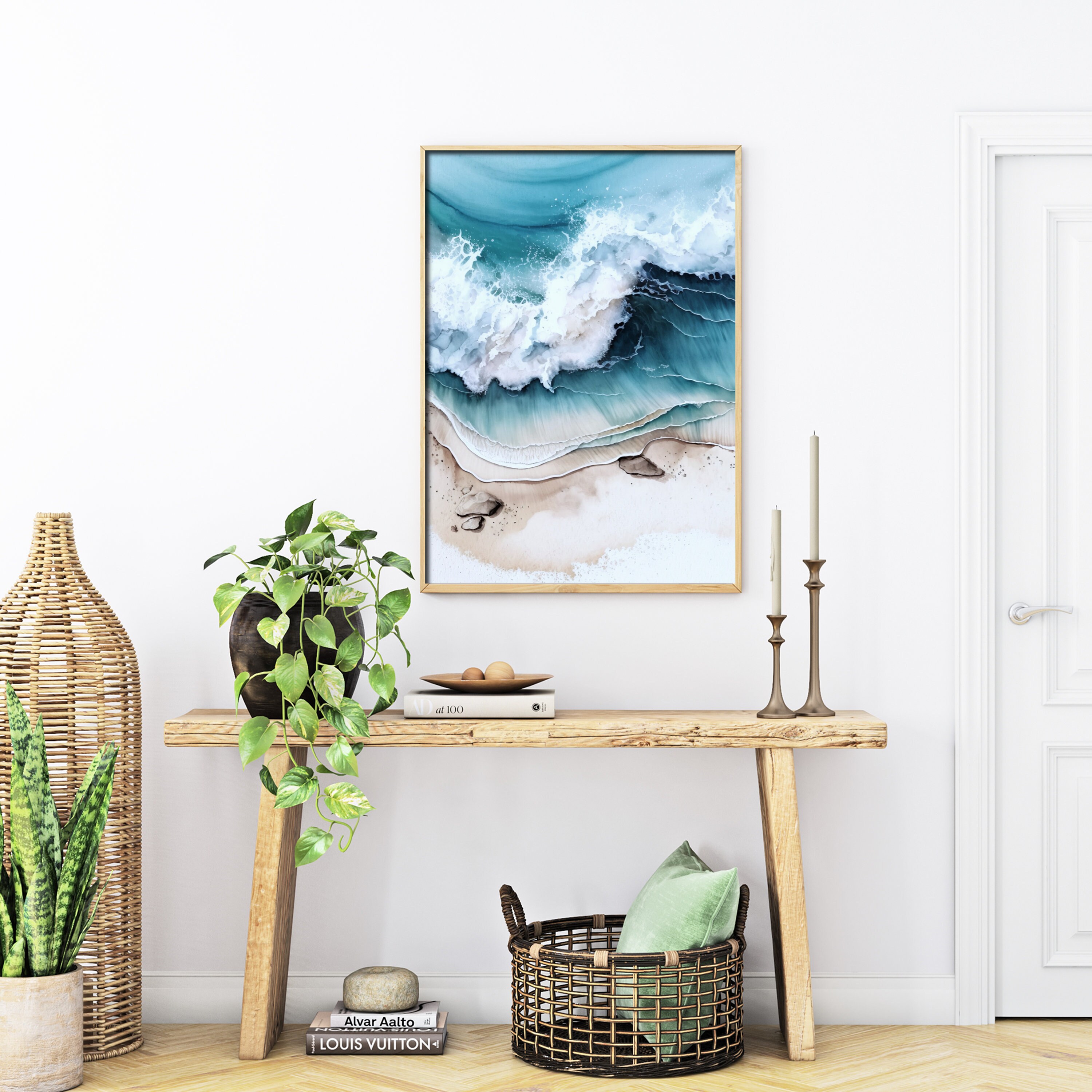 Modern Beach Wall Art Printable, Coastal Wall Decor, Ocean Waves Print