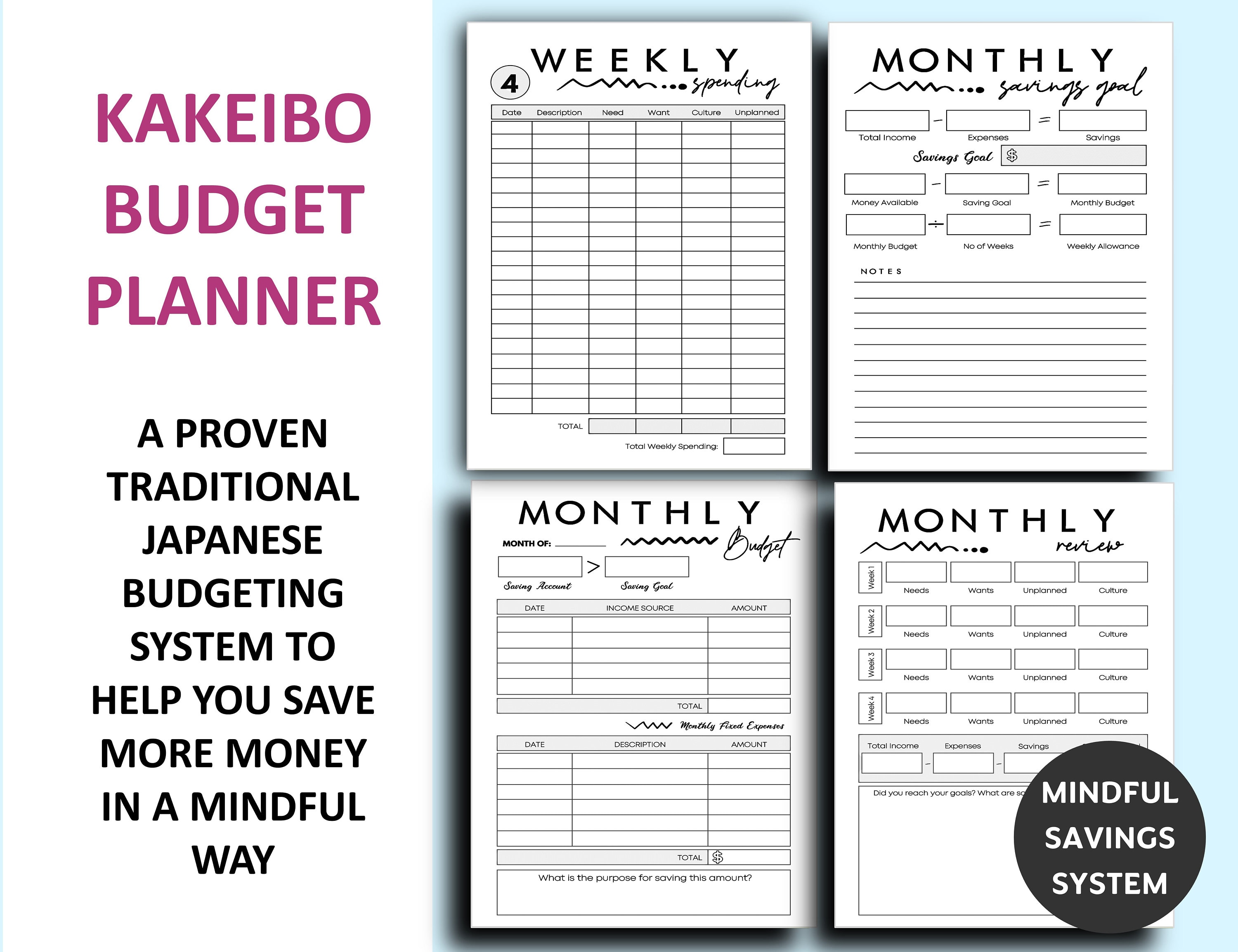 Printable Financial Planner, Kakeibo Budget System, Budget Planner Book, Weekly Monthly Budget ...