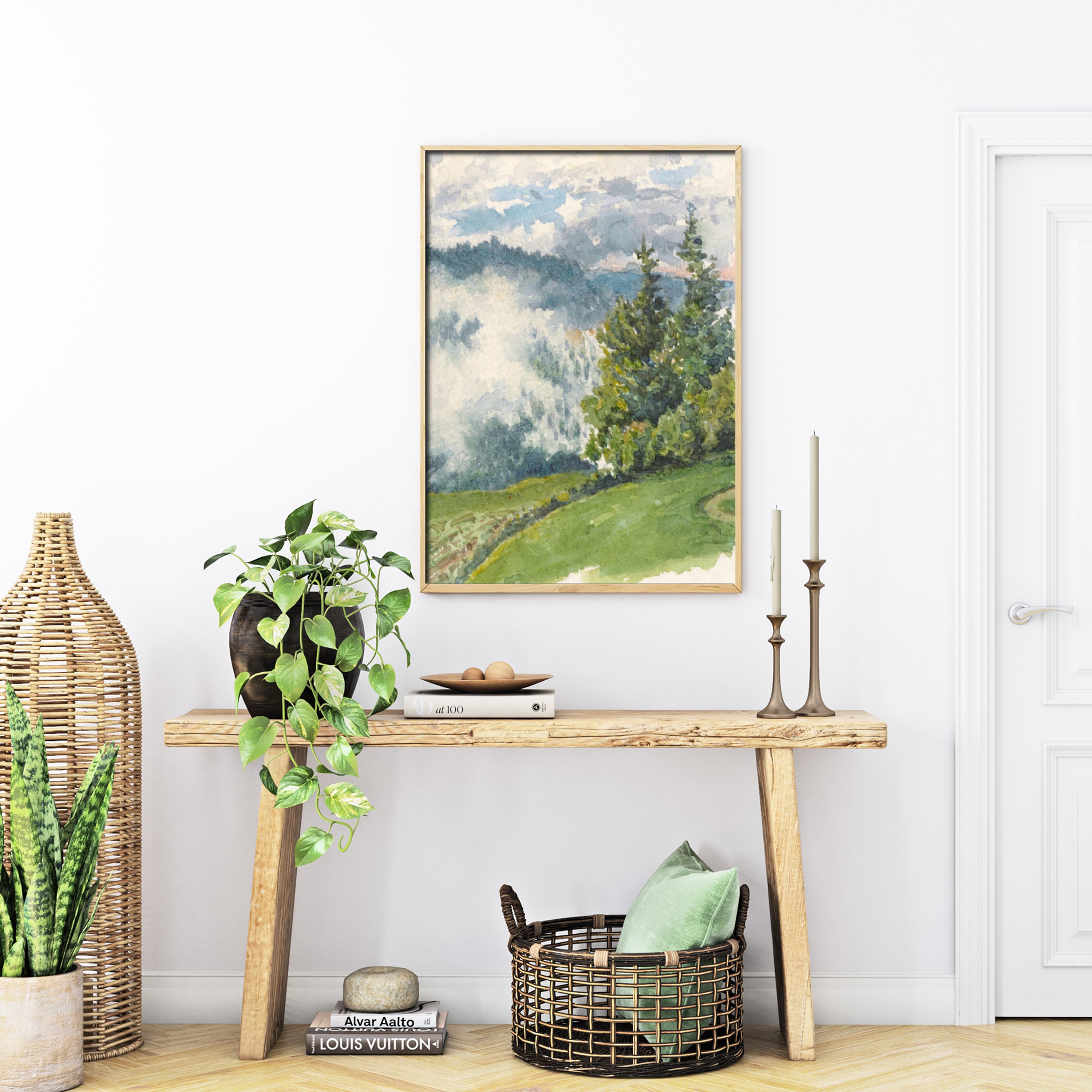 Greenery Landscape Art Print: Watercolor Trees Wall Decor (digital