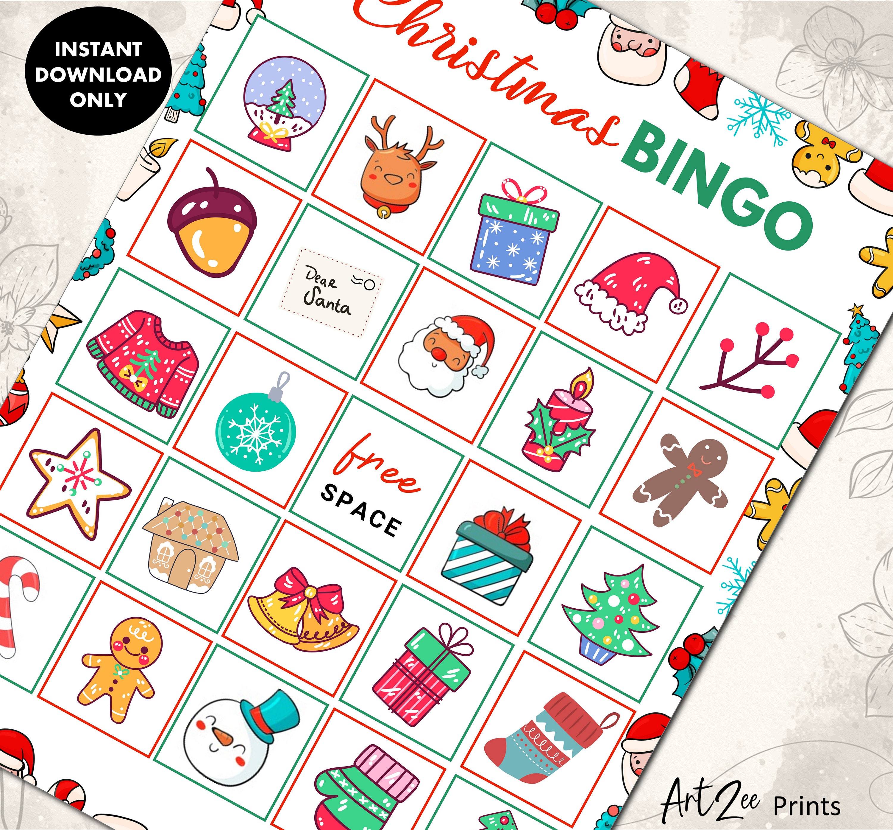 Printable Christmas Bingo Cards for Kids 20 Cute Holiday Etsy