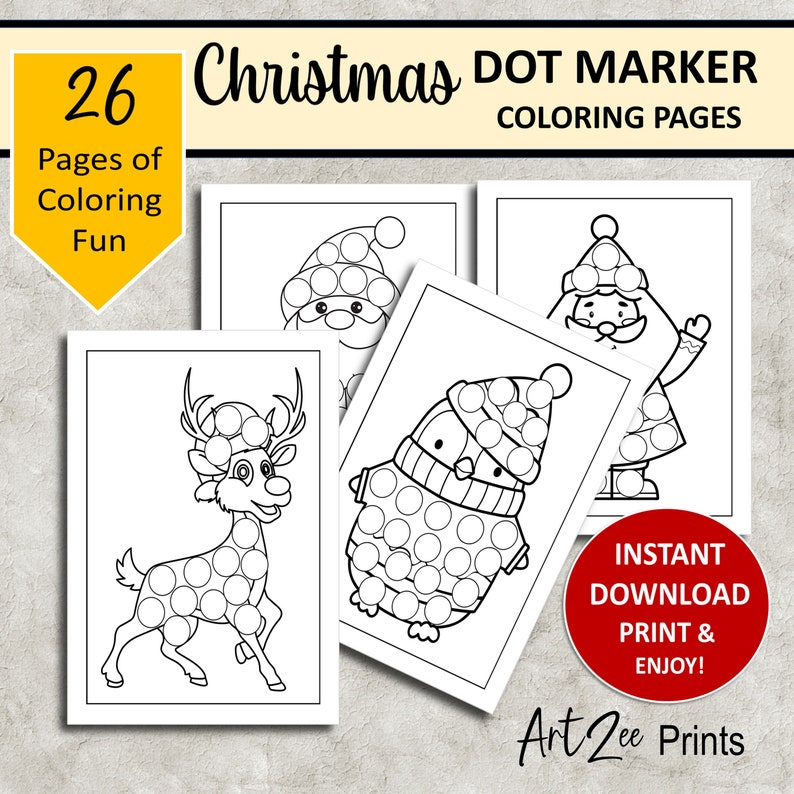 Cute Christmas Dot Marker Coloring Printable Pages for Etsy