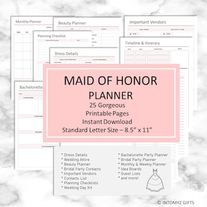 Maid of Honor Printable, Bridesmaid Planner Bundle, PDF Download