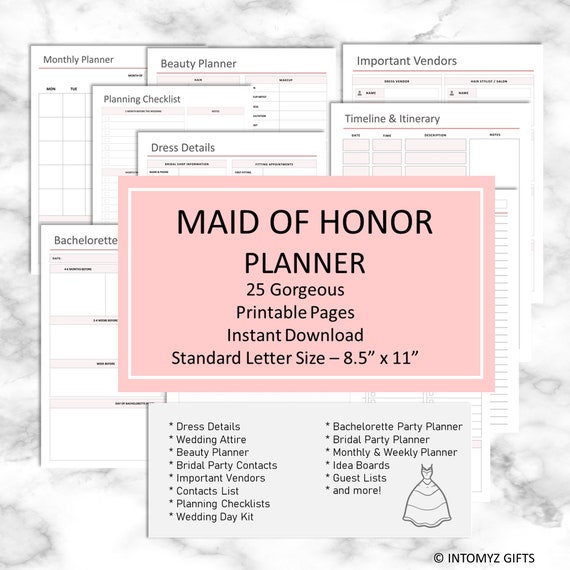 Maid of Honor Printable Bridesmaid Planner Bundle PDF - Etsy
