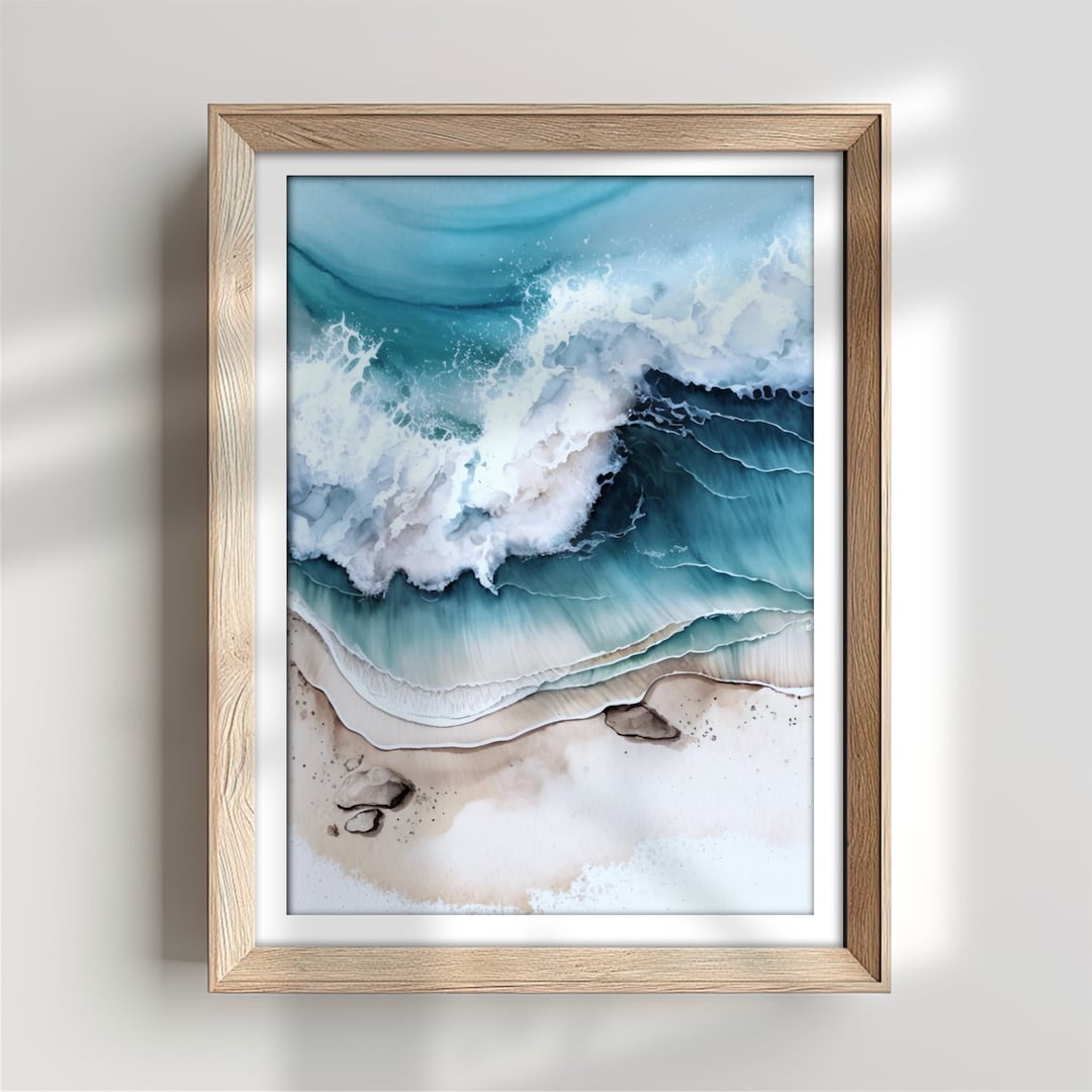 Modern Beach Wall Art Printable, Coastal Wall Decor, Ocean Waves Print