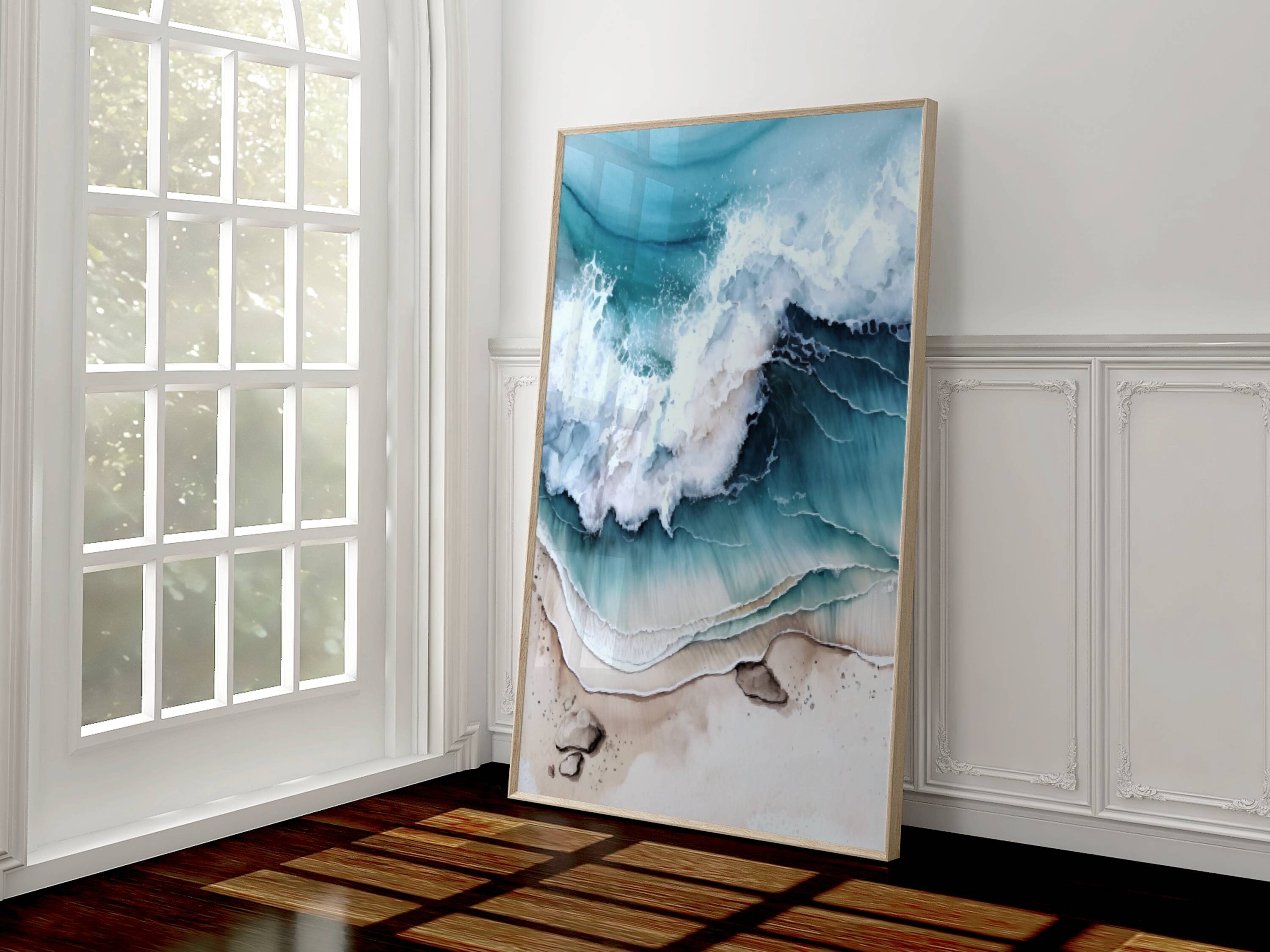 Modern Beach Wall Art Printable, Coastal Wall Decor, Ocean Waves Print