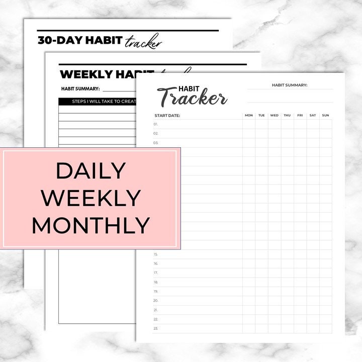 Habit Tracker Bundle Daily Weekly Monthly Printable Download - Etsy