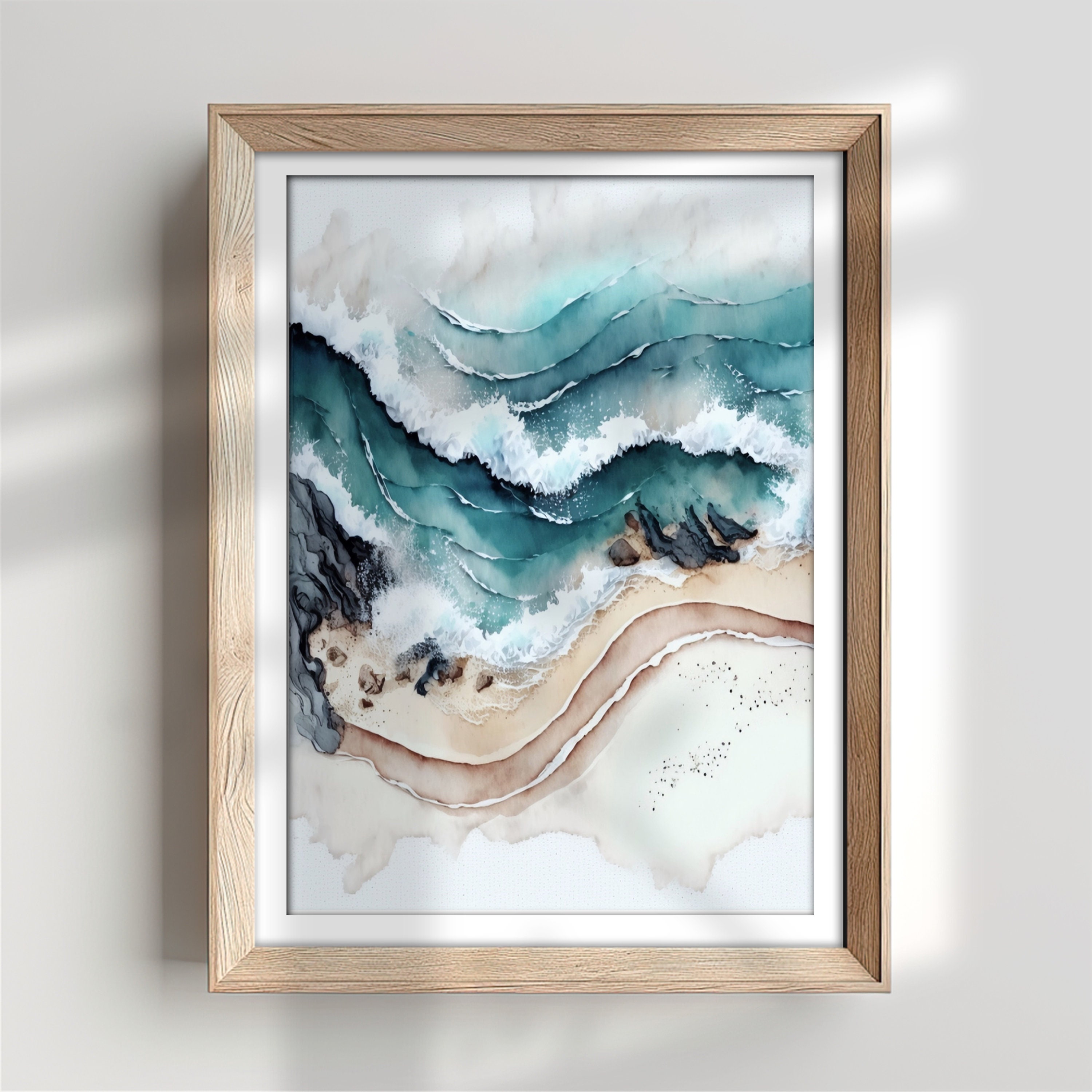 Contemporary Beach Wall Art Printable, Ocean Waves Print, Coastal Wall ...