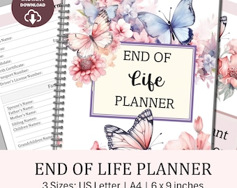 End of Life Planner: Floral Butterfly Final Wishes Organizer (Digital Download)
