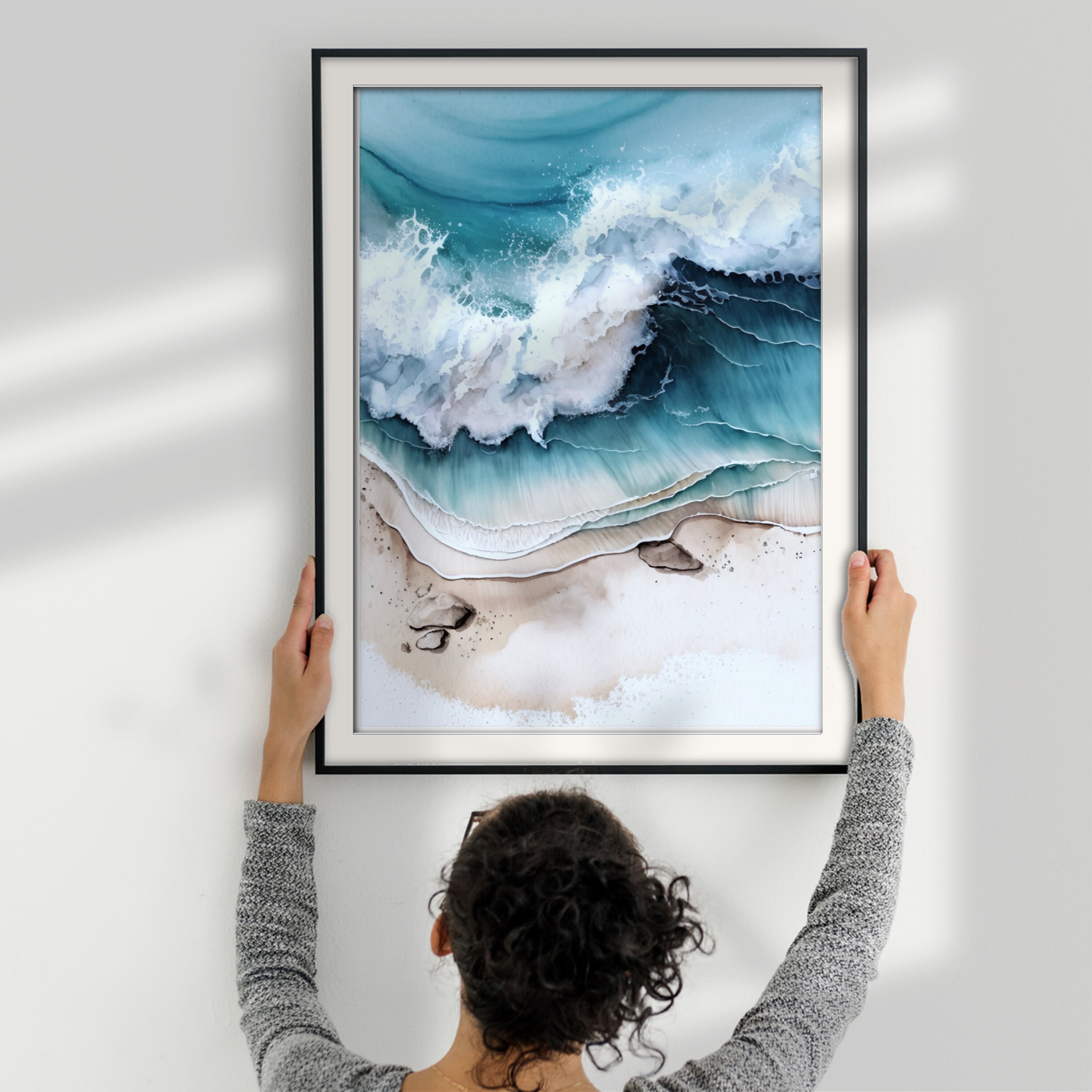 Modern Beach Wall Art Printable, Coastal Wall Decor, Ocean Waves Print