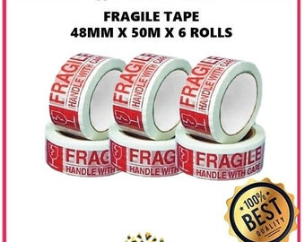 6 ROLLS Fragile - Handle with Care Printed Warning Tape (2" x 55 yard/50M  each)