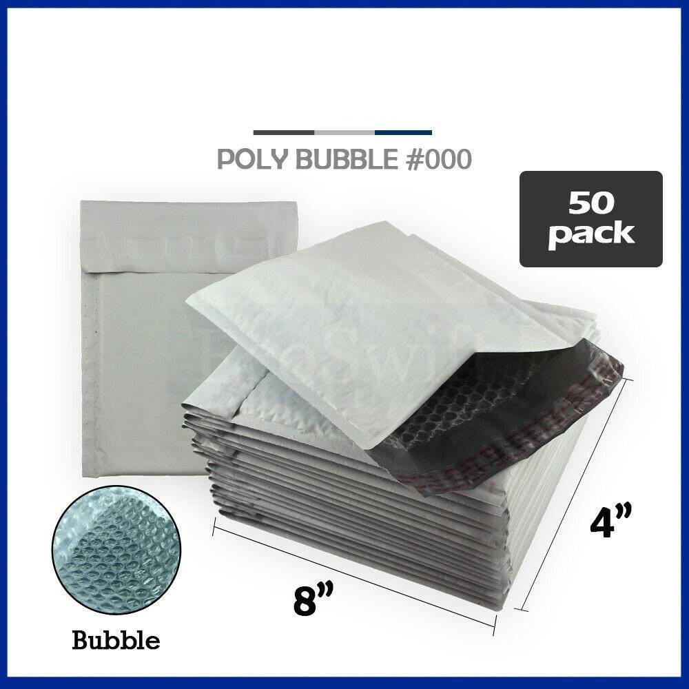 #000 4x8 POLY BUBBLE MAILERS SHIPPING MAILING PADDED BAGS ENVELOPES 4" x 7" 